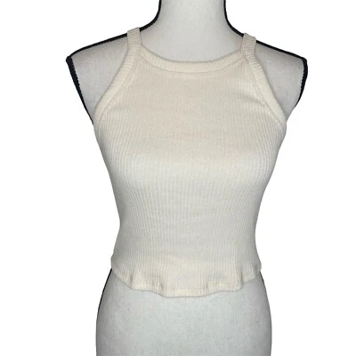 Camiseta sin mangas corta exuberante crema marfil blanco cuello alto talla pequeña acanalada Foto 1 de 4