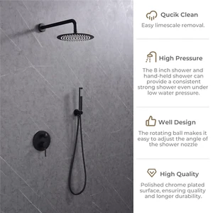 Wall-Mounted Shower System Faucet Set 10" Rain Shower Head Handheld Shower Kit - Picture 1 of 7