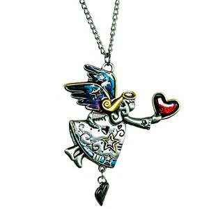 Ganz Engel Anhänger Charm Ornament Halskette lang 37" silberfarbene Kette verstellbar - Bild 1 von 16