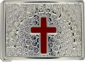 MASONIC KNIGHTS TEMPLAR REPLACEMENT BELT BUCKLE Silver Red Cross - Picture 1 of 2