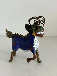 Chinese Cloisonne Foo Dog Creature With Antlers - Picture 1 of 5