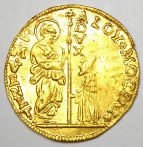 1722 Italy Venice Mocenigo Gold Zecchino Ducat Christ Coin - Choice AU / UNC MS - Picture 1 of 4