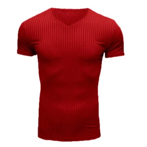 Sommer Herren Slim Fit Kurzärmlig V-Ausschnitt T-Shirt Muskel Gym Geripptes Top. - Imagen 1 de 27