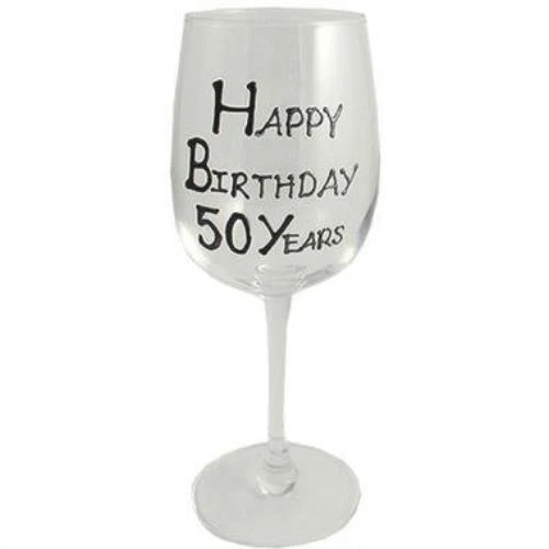 50th Birthday Wine Glass (Blk/Sil) - Image 1 of 1