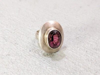 Anillo de Plata de Ley Turmalina Rosa Talla 9.25 Ovalado Moderno Avant Garde 22.9g Foto 1 de 4
