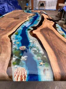 Ocean Design Epoxy Resin Dining Coffee Table Top Live Edge Table Top Home Decor - Picture 1 of 4