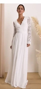 NWT Lulu’s Awaken my love size S white maxi dress zip close open back hand wash - Picture 1 of 12