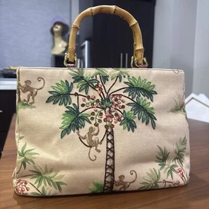 Isabella Fiore Embellished Island Print Monkey Palm Holiday Vacation Bag - Picture 1 of 16