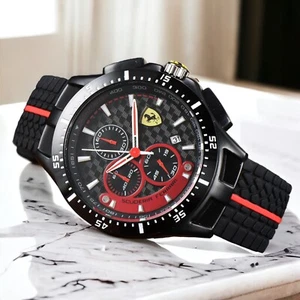 44MM Scuderia Ferrari Diver Chronograph Racing Red Silicone Strap Men's Watch - Picture 1 of 2