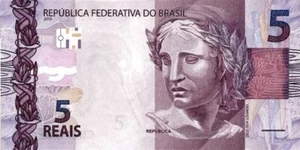 Brasilien 2010 Banknote postfrisch 5 Reais Pick 253 b UNC - Bild 1 von 4
