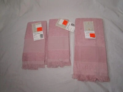 RARE Charles Craft 14ct Cross Stitch Rose/Pink 2 Fingertip Towels 1 Kitchen Mate - Image 1 of 3