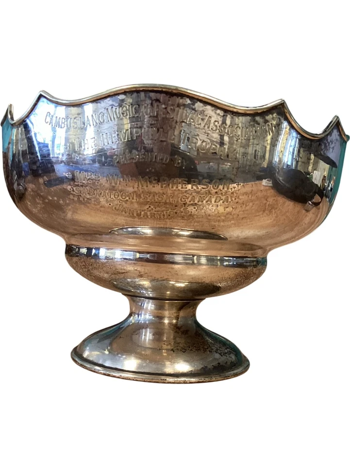 1926 Watson & Gillott Silver Plate School Trophy Bowl Music Engraved Pedestal - Image 1 of 4
