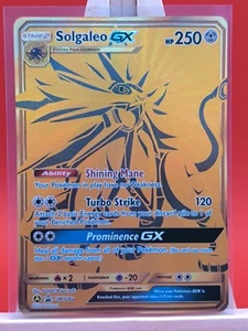 Tarjeta de Pokémon Solgaleo GX SM104a Sol y Luna Texturizada Arte Completo Oro Promoción * Nueva * - Imagen 1 de 14