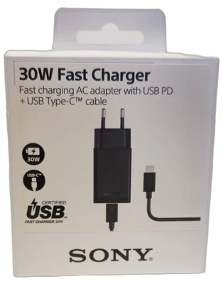 Caricabatteria rapido USB-C originale Sony XQZ-UC1 30W con cavo USB-C confezione originale nero - Immagine 1 di 4