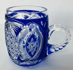 Nachtmann Cobalt Blue Cut to Clear Crystal Beer Mug Stein Gorgeous Read Details! - Picture 1 of 21