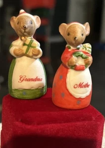 Vintage 1984 Fingerhut Enesco Weihnachten Maus Glocke Belle Porzellan Figuren - Bild 1 von 12