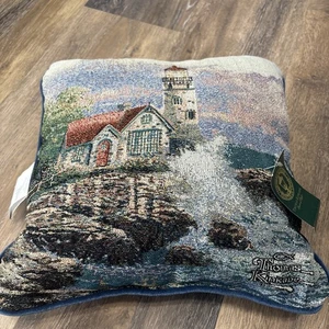 Thomas Kinkade Art Decorative Tapestry Throw Pillow 18”x18” Lighthouse Ocean NWT - Picture 1 of 9