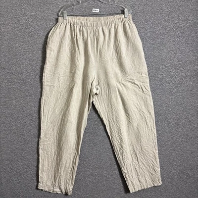 Flax Women's Plus Size 1G Beige Linen Pull On Tapered Leg Elastic Waist Pants - Image 1 of 4