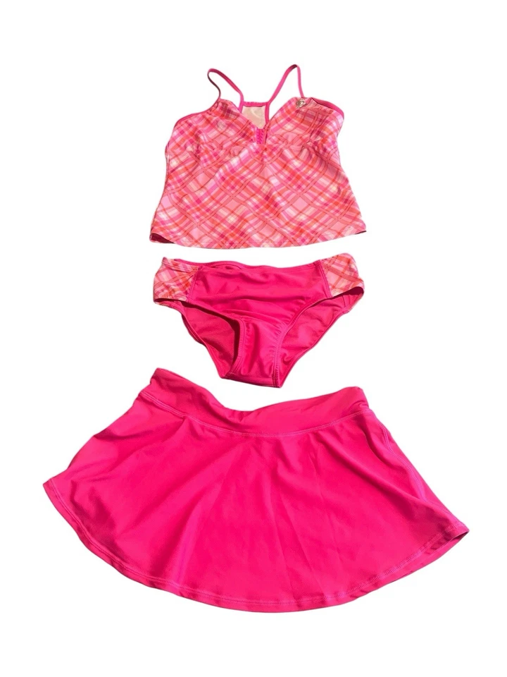 Conjunto de maiô ZeroXposur 3 peças meninas tamanho 14 rosa saia tankini calcinha de biquíni - Imagem 1 de 4