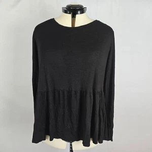 Maurices 24/7 Blouse Women's 1X Long Sleeve Pullover Ruffles Solid Black - Picture 1 of 7