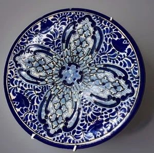 "Plato México Vintage URIARTE TALAVERA 7.5""D Azul Patrón Floral 0179 E583 BCS - Imagen 1 de 8
