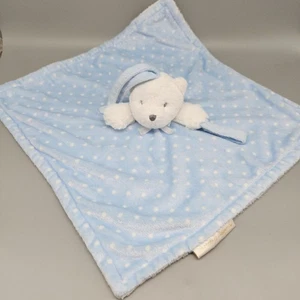 Blankets & Beyond Bear Lovey Security Blanket Blue White Dots Pacifier Holder - Picture 1 of 12