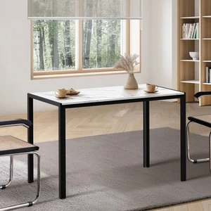 Oikiture 120cm Dining Table Rectangular Kitchen Table with Metal Leg White&Black - Picture 1 of 10