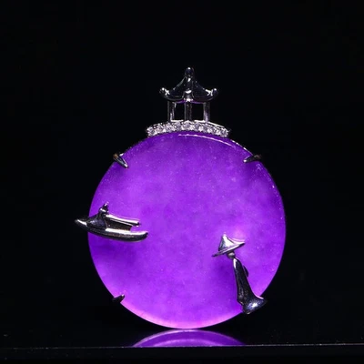 Colgante y collares coloridos de jadeíta púrpura hielo alto natural real 平安扣 Foto 1 de 4