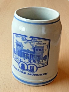 Boccale birra Paulaner München, gres, 0,5 L, motivo propilene, grigio, anni 70/80 - Foto 1 di 6