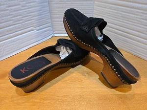 Michael Kors Black Suede Grommet Wood Outsole Clogs Made in Italy Women' Size 9B - Picture 1 of 12