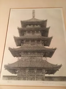 AUTHENTISCHE -SELTEN- FRÜHE -1966-KÜNSTLER-RYOHEI TANAKA RADIERUNG 96/100 PAGODE - Bild 1 von 9