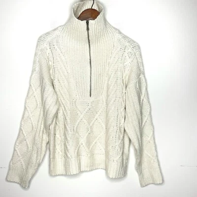 Suéter Pullover Crema Evereve Sanctuary Para Mujer Talla L Tejido con Cable 1/4 Cremallera Foto 1 de 4