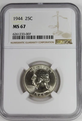 1944 Washington Quarter : NGC MS67  Blazing White - Image 1 of 4