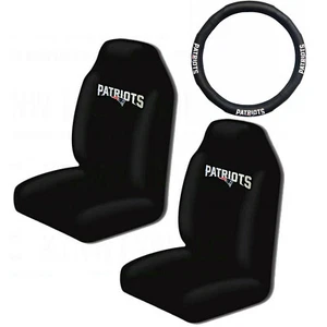 NFL 3Pc New England Patriots HIGHBACK Seat Covers & Steering Wheel Cover Combo - Picture 1 of 3