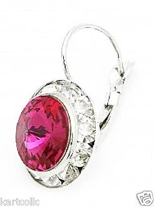 AUSTRIAN CRYSTAL ELEMENTS-12MM -CRYSTAL FUCHSIA- SIL.PLT. LEV-BACK EARRINGS-MED - Picture 1 of 6