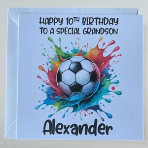 Personalised Football Birthday Card Boys Grandson Nephew Son Godson Mens ANY AGE - Picture 1 of 6