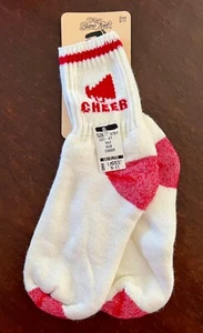 Cheer! UNISEX ERWACHSENE 9-11 WARME BEQUEME SOCKEN WEISS MIT ROTER "CHEER" MEGAPHON GRAFIK - Bild 1 von 3