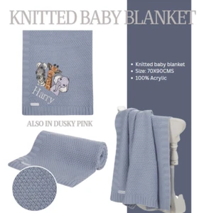 Personalised Baby Boys cable Blanket 3 safari ZGE Toddler Pram Stroller Blanket - Picture 1 of 3