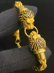 Vintage Heavy Unisex Dubai Handmade Twin Lion Bracelet In 916 Stamped 22K Gold - Picture 1 of 12