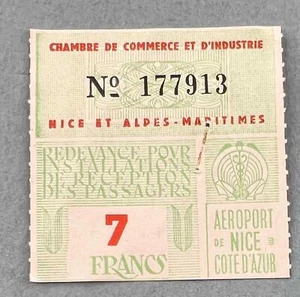 FRANCE NICE AEROPORT 7 FRANCS AIRPORT DEPARTURE TAX REVENUE STAMP FISCAL LABEL - Picture 1 of 2