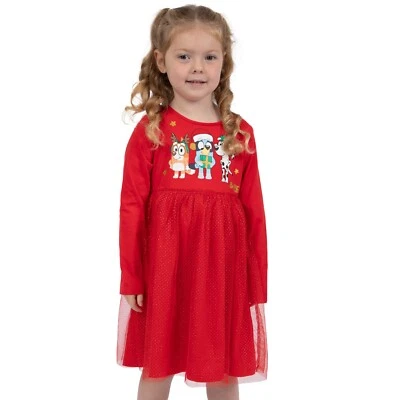 Bluey Christmas Dress | Girls Glitter Xmas Dress | Bluey And Bingo Party dress - Image 1 of 4