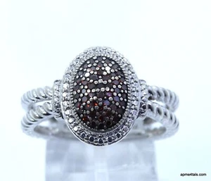 🔥RED DIAMONDS!🔥 JS 925 Sterling Silver Ring Oval Cluster Halo Rope Split Cable - Picture 1 of 9