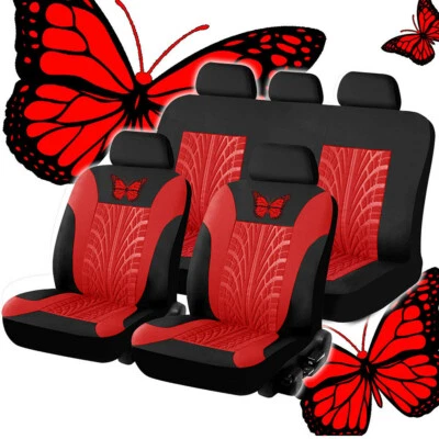 5-Seats Car Seat Cover Protector Full Set Butterfly Pattern Embroidery Design - Image 1 of 4