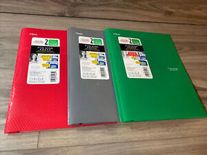 Mead Five Star 2 Pocket and Prong Folders Lot of 3 (1 Red, 1 Gray, 1 Green)