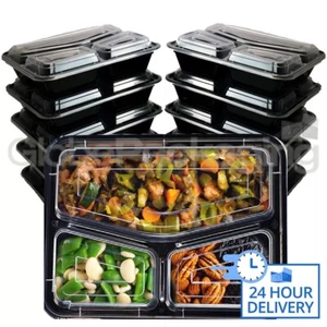 200 x WIEDERVERWENDBAR 33oz (975ml) 3 FÄCHER MAHLZEIT ZUBEREITUNG LEBENSMITTELBEHÄLTER + DECKEL - Bild 1 von 7