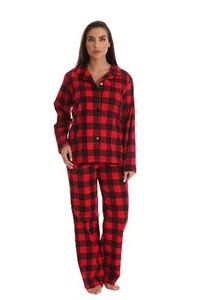 Womens Long Sleeve 55% Cotton Flannel Pajama Set 3XLarge Red Buffalo Plaid - Picture 1 of 3