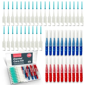 180 Interdental Brushes Sticks Picks Blue Red Dental Floss Teeth Tooth Toothpick - Picture 1 of 8