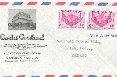 Cubierta de correo aéreo NICARAGUA GB Luton ANUNCIO RADIO AUTOMOTRIZ c1955 AS189 Foto 1 de 4