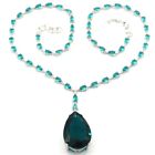 Fancy Created 25.2g Drop Shape Aquamarine Daily Wear Silver Necklace 18.0-19.0in