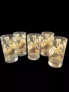 5 Vintage handbemalte cremeweiße Blumen Getränk Gläser Gold griechischer Schlüsselborte 5" - Bild 1 von 11